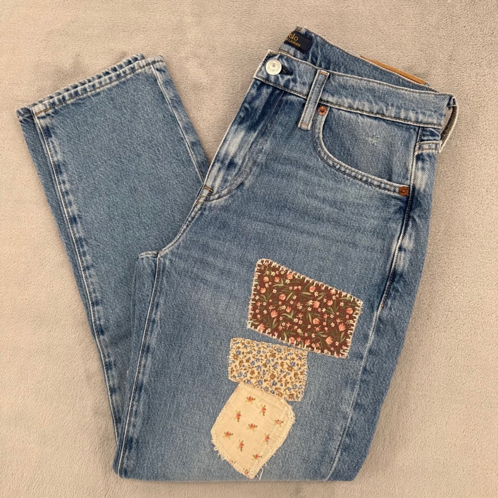 Polo Ralph Lauren Slim Boyfriend Jeans Womens 25 Distressed Floral Patchwork